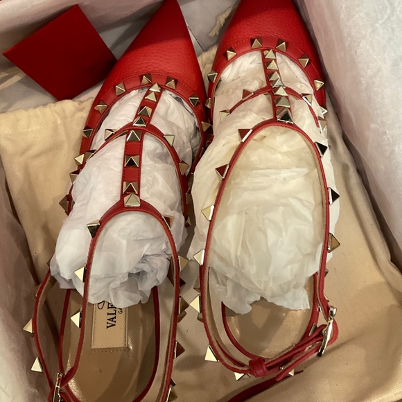 🆕41.5 VALENTINO GARAVANI Rock Pink T-Strap Pumps Gold Rock Studs Size:US 10 NIB - Picture 5 of 16